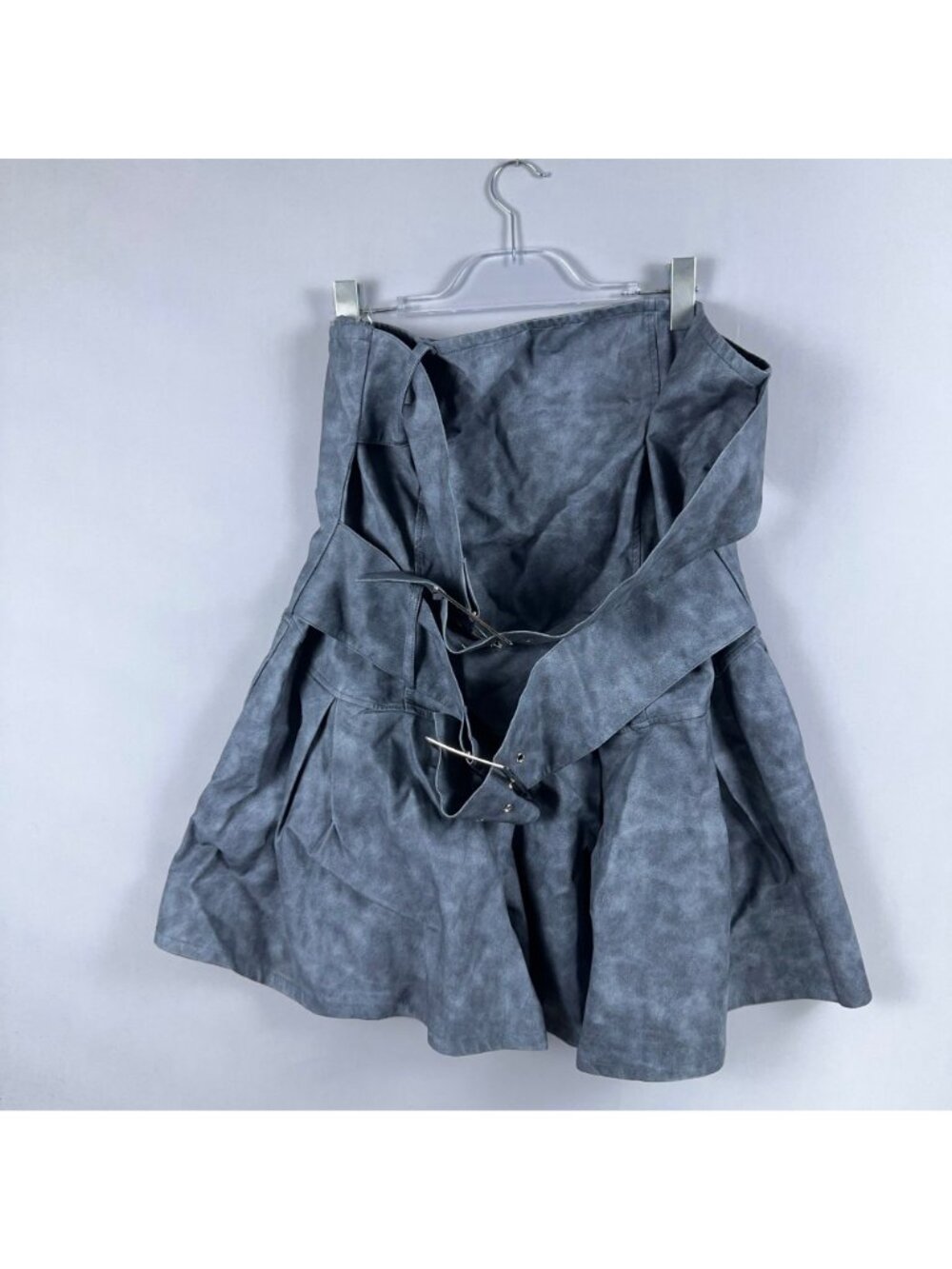 Fashion Nova Dress 2X Pia Faux Leather Mini Slate Blue Belt Back Zipper Closure - Picture 4 of 10